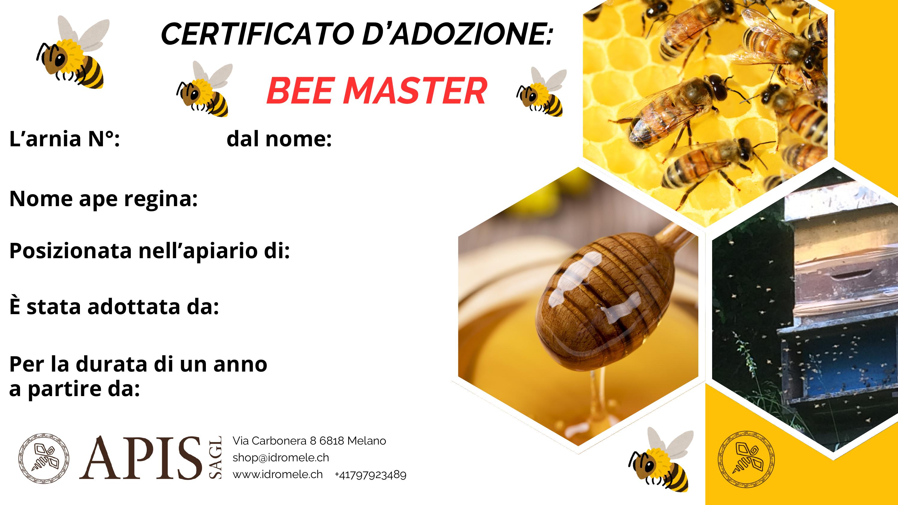 Certificato d'adozione Bee Master di APIS Sagl