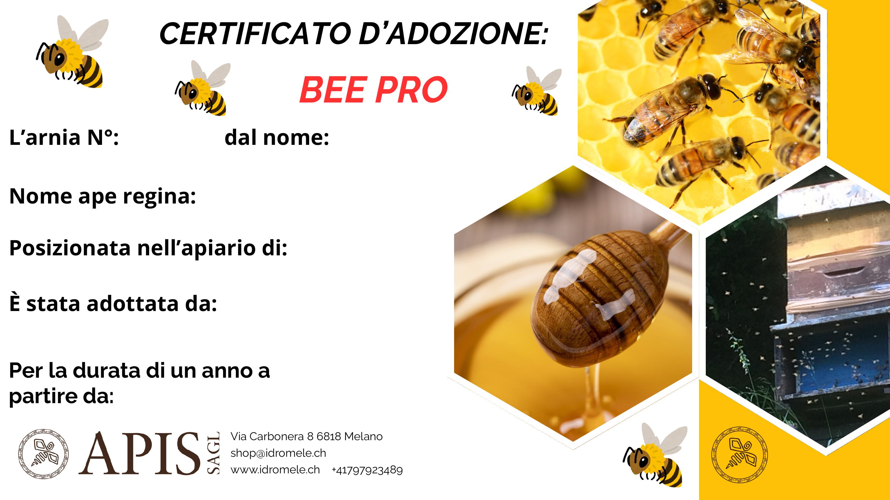 Certificato d'adozione Bee Pro di APIS Sagl